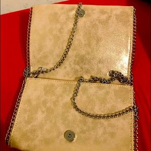 New Chelsea 28 tan with metallic gold color bag with silver chain